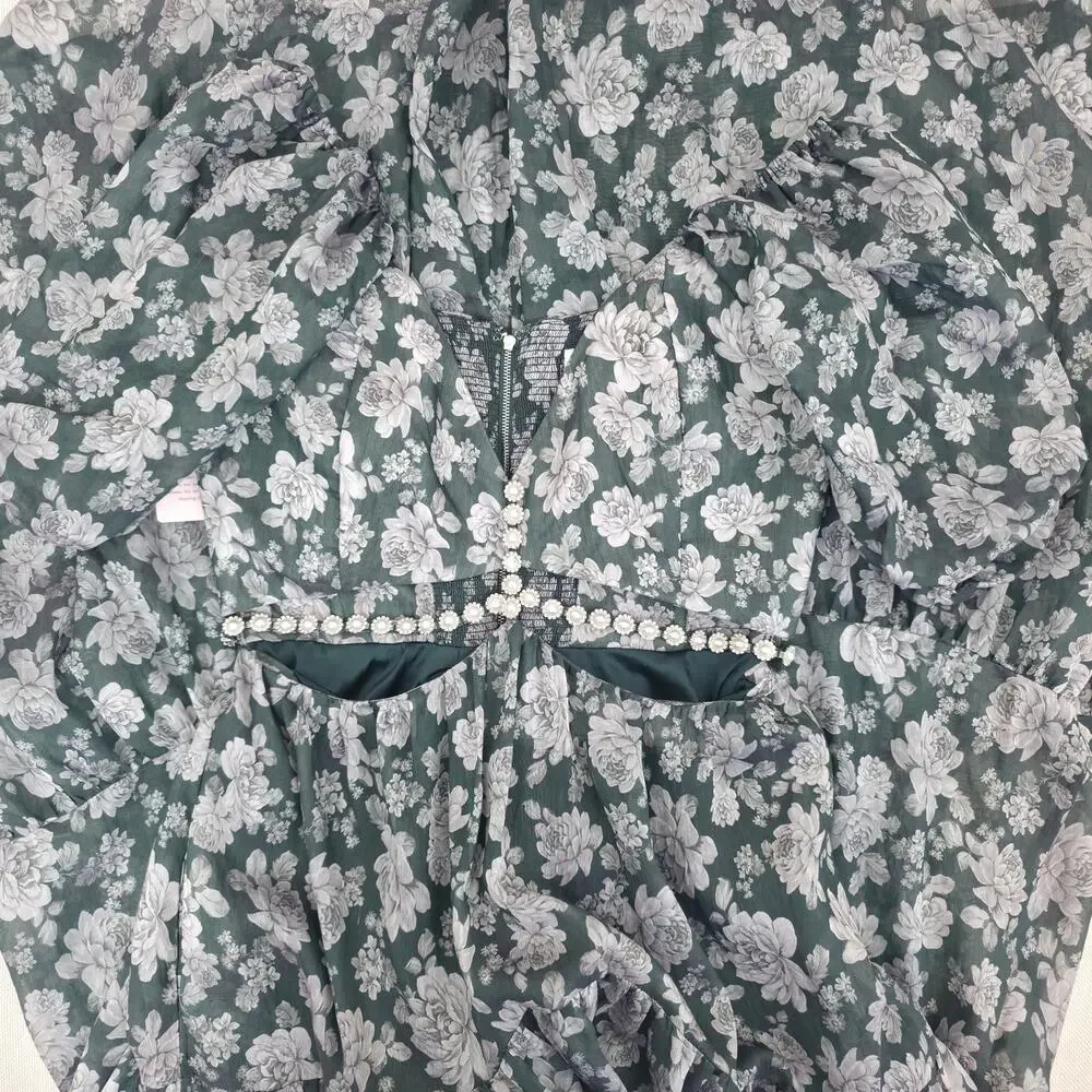 V. Chapman The Emma Dress in Emerald Peony Print Maxi Dress Sz 8 NWT+I - Picture 6 of 14